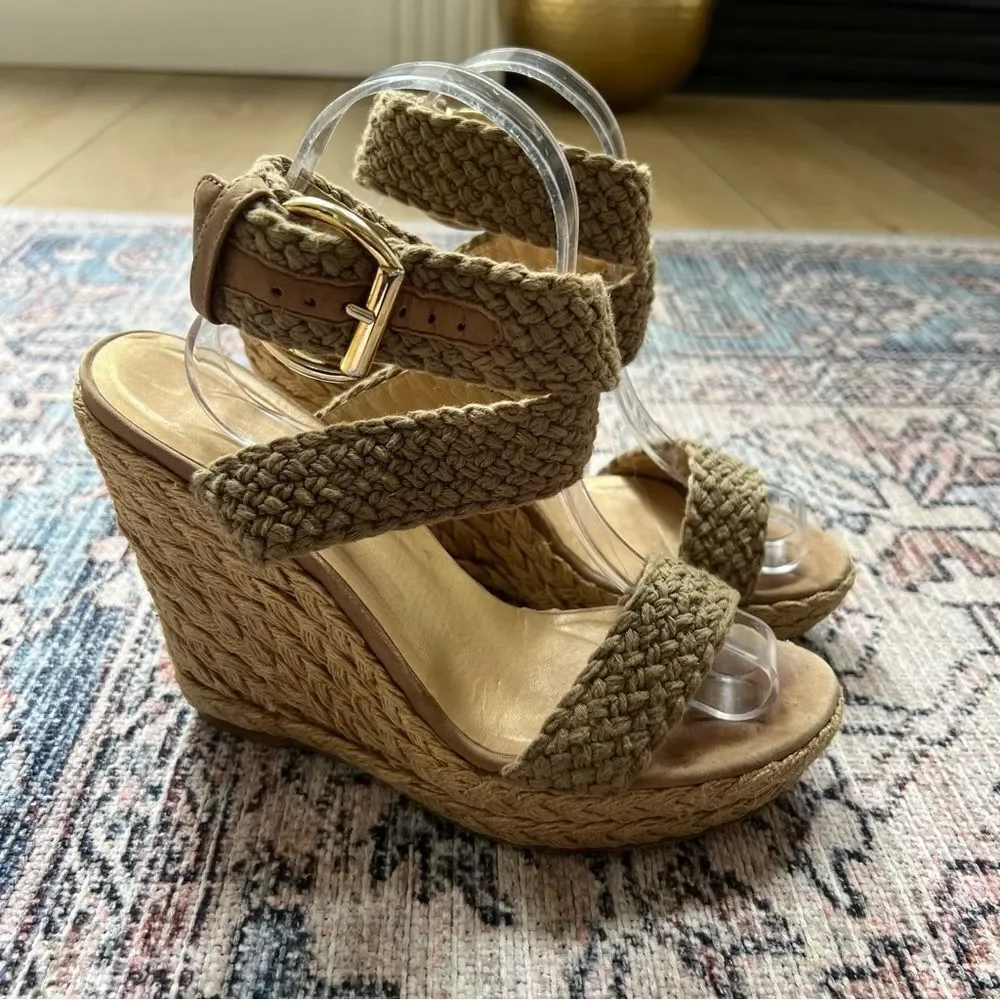 Stuart Weitzman Alexis Wedge Swamp Espadrille Sandals Khaki Size 8.5 - Picture 4 of 14